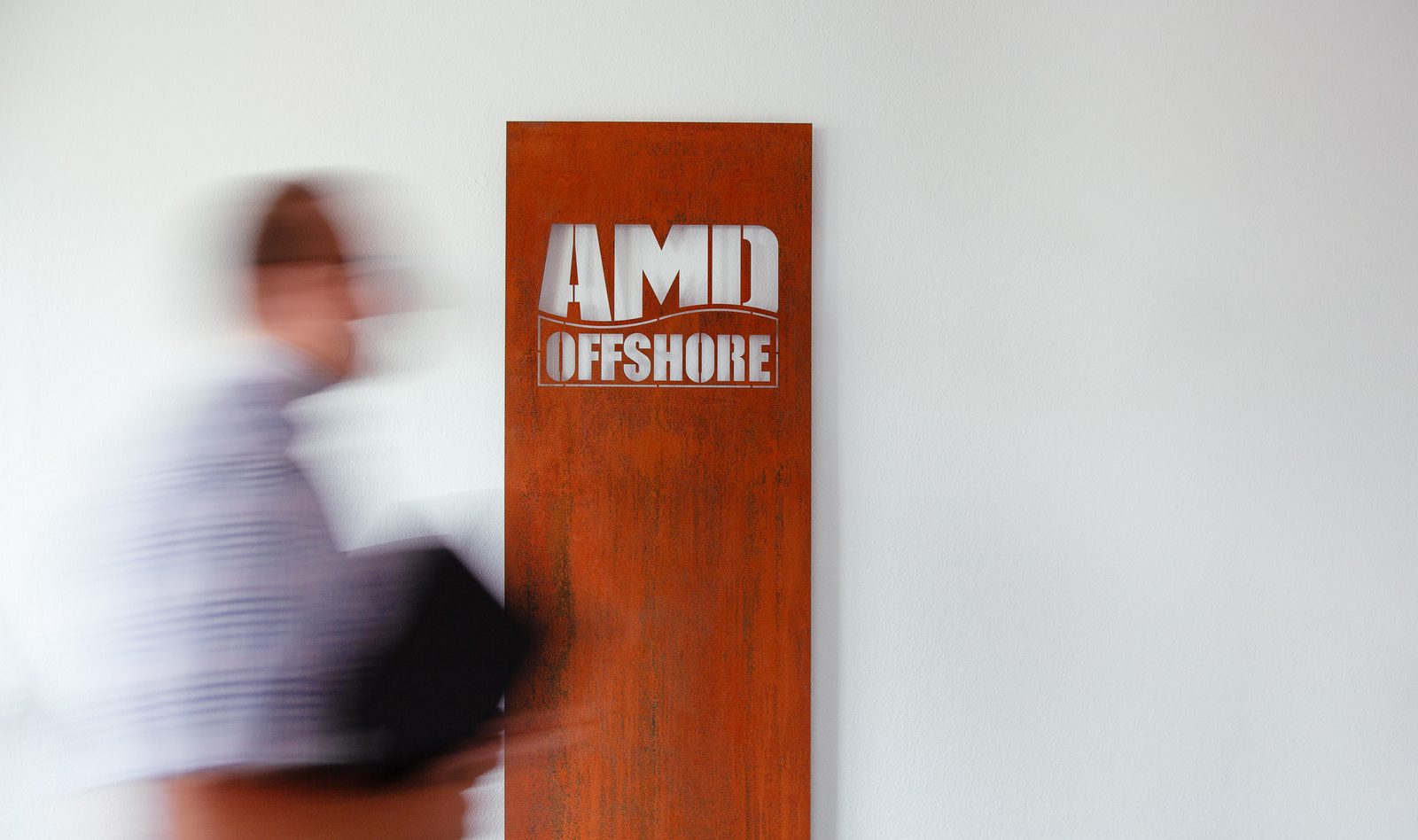 Corten steel AMD Offshore sign at the office in Bremen